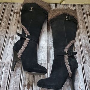 H by Halston Black Suede Heeled Knee High Boot 7.5